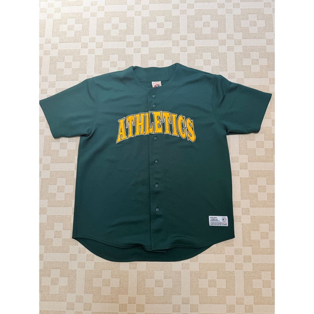True Fan Oakland Athletics MLB Baseball Jersey Mens XL Green Yellow Button Up